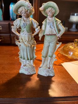 Antique Bisque Porcelain Figurine Pair