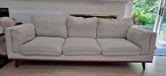 MCM white/grey couch 3 seater wooden legs
