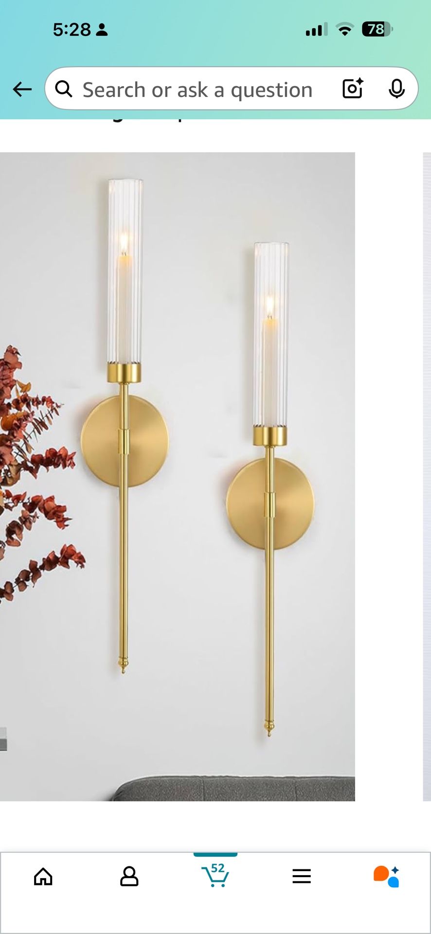 Gold Wall Candle Holder Long Wall Candle Sconces Set of 2 Large Modern Candle Sconce Rustic Home Walls Decoration for Living Room,Dining Room,Bedroom,