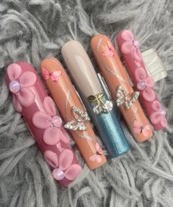 3XL square press on nails glitter acrylic flowers rhinestone