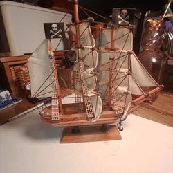Hand Made Wooden Pirate Ship 10 X 10 In.