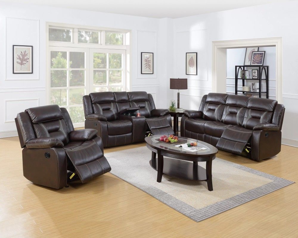 Brand New Brown Leather 3pc Reclining Sofa Set