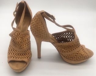 BCBG Tan Peep Toe Heels