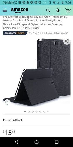 FYY Samsung Galaxy Tab A 9.7 Premium PU Leather Case Stand Card Slots, Pocket, Hand Strap Stylus Holder Samsung Galaxy Tab A 9.7" Black MSRP $15.99