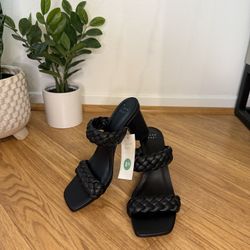 NWT | 8.5 Black “A New Day” Basil Mule Block Braided Heels (Pacific Beach)