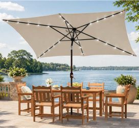 Rectangular Patio Umbrella with Solar LED Lights