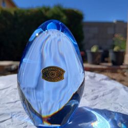 Val St Lambert Blue Egg Paperweight