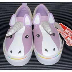 Vans Little Girls Missy Purple Unicorn Slip On Sneakers Size 10.5