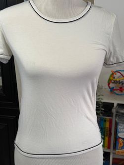 Rena Lange Red White Short Sleeve Top with Black Trim