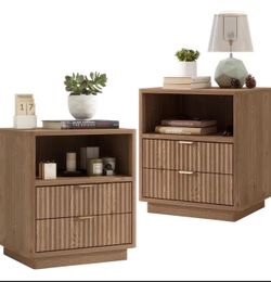 Wooden Bedside Table for Bedroom Sofa, Natural Oak (2pcs)