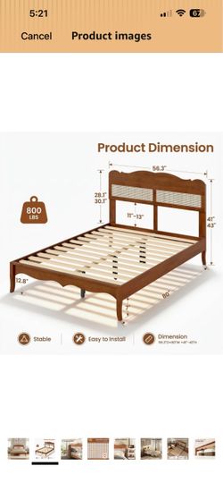 Solid wood full bed frame with headboard