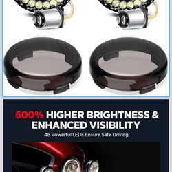 Amazicha 2inch Front LED Turn Signal, Front Turn Signal Bullet Light with 2 Smoked Lens Covers Fit for Harley Touring Road Glide Street Glide Road Kin