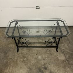 Metal & Wrought Iron Glass Top Console Table 