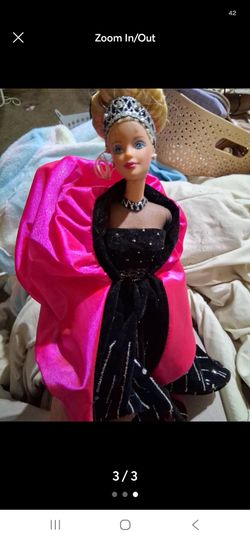 Barbie Doll in Black Gown and Pink Cape