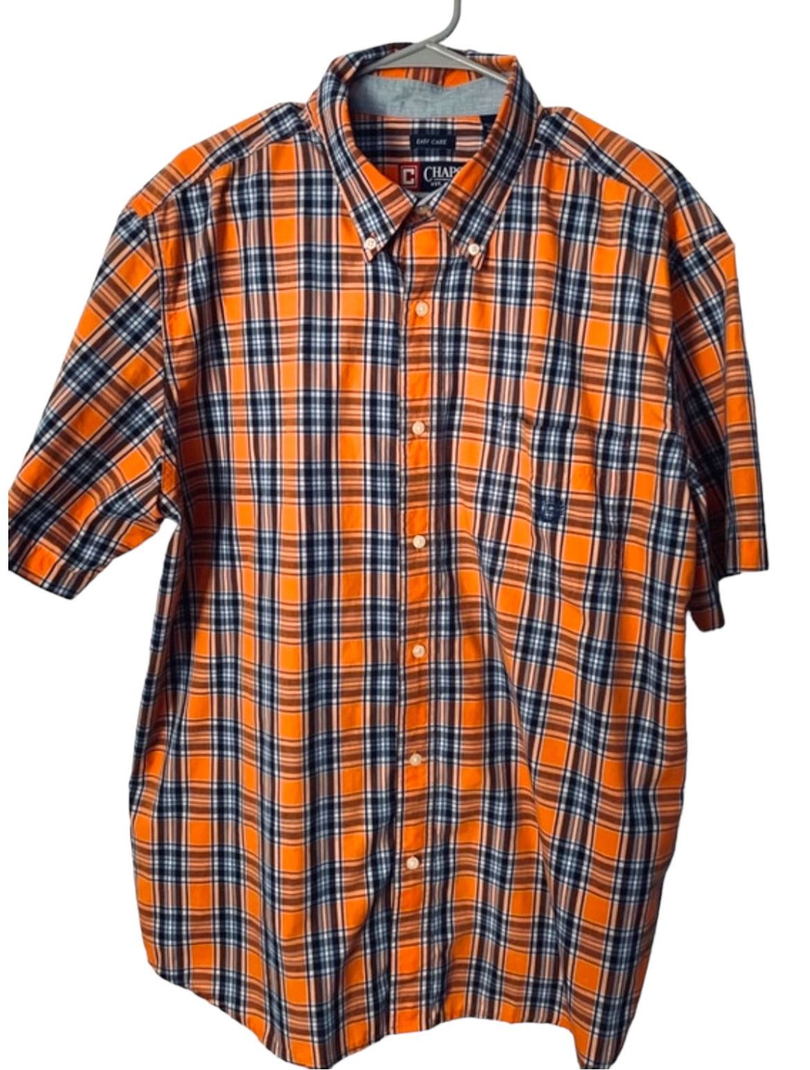 Chaps Easy Care Plaid Short Sleeve 2XL Shirt Mens Orange, Navy And White