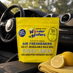Wonder Wafers Aromatizantes 250 Piezas — Fresh Lemon pa’ Carros Bolsa Bulk