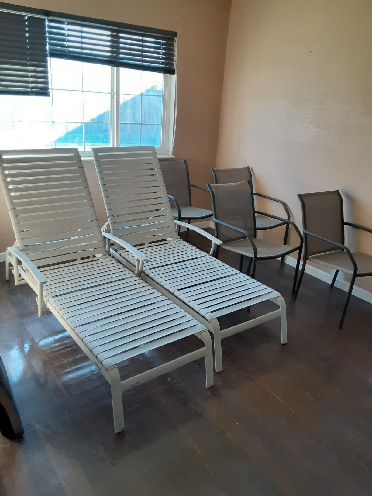 2 outdoor lounge chairs and 4 outdoor chairs