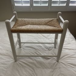 High Quality Vintage Solid Wood White WickerRattanBench