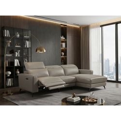 Brand New Taupe Super Plush Leather Power Reclining Sectional Sofa