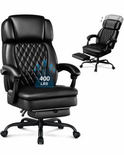 Big and Tall Office Chair 400lbs with Footrest, Ergonomic Executive Desk Chair for Heavy People, High Back PU Leather Computer Chair with Spring Cushi