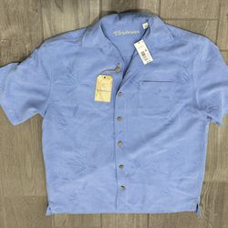 Caribbean Brand Blue short sleeve Hawaiian button up casual shirt