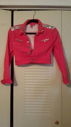 Brand new red little jean jacket with studs