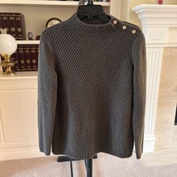Talbots green speckled sweater with button accents on the collar XS