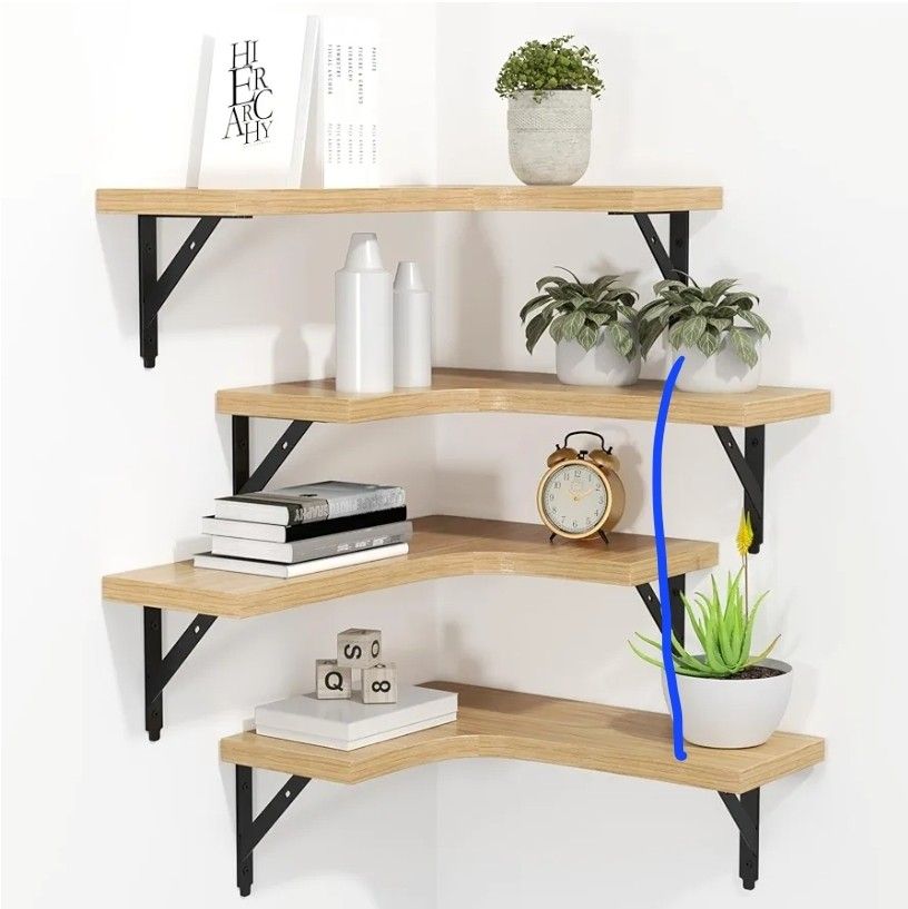 Set of 4 Rustic Wood Floating Corner Wall Shelves for Home Decor