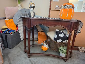 2 tier wood table console with glass