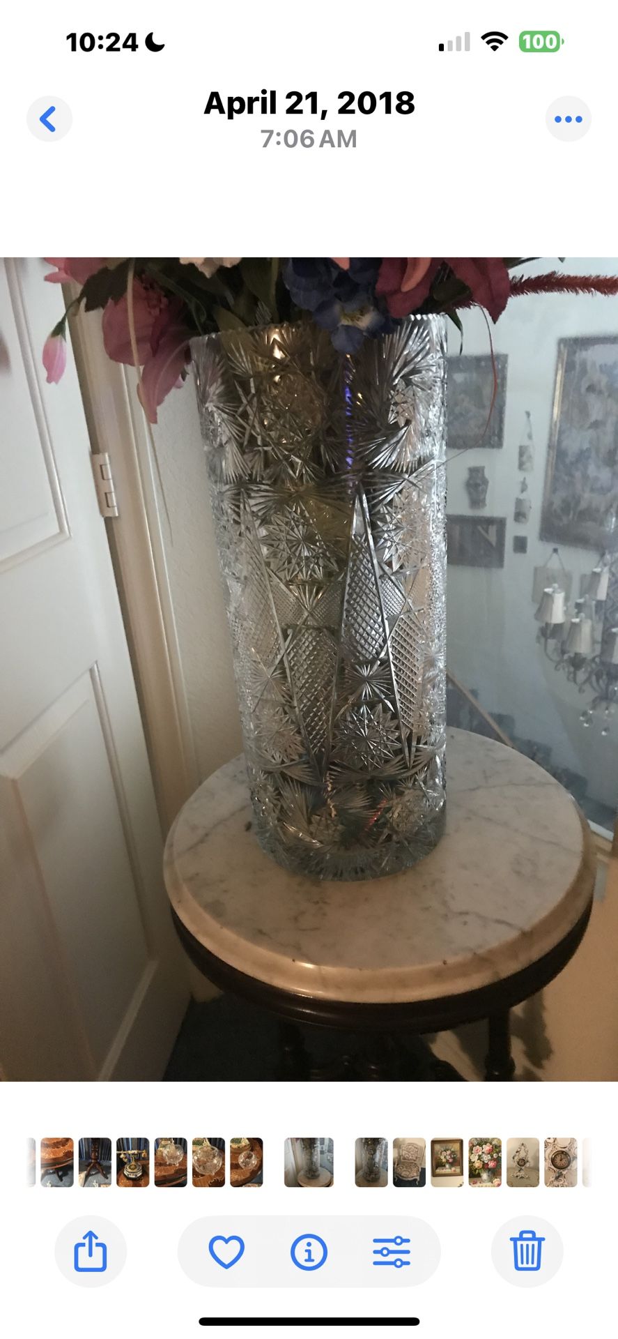 Vintage Tall Crystal Vase 