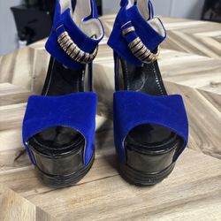 Blue/Black Strappy Wedge Platforms 