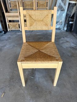 Set of 6 Natural Wood Dining Chairs – Woven Rush Seats & Backs