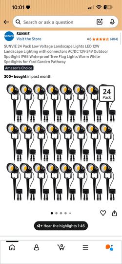 SUNVIE 24 Pack Low Voltage Landscape Lights LED 12W Landscape Lighting with connectors AC/DC 12V-24V Outdoor Spotlight IP65 Waterproof Tree Flag Light