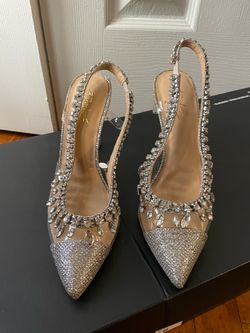 Silver Glitter Crystal Embellished Slingback Heels