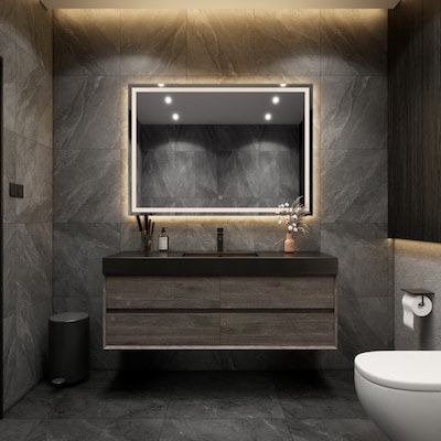 60” MIA Gray Oak Single sink Floating Bathroom Vanity with Black Stainless steel Top:$580