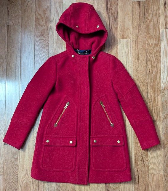 J CREW Italian Stadium Cloth Nello Gori Pink Coat Sz 00 Petite
