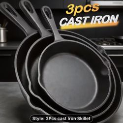 New 3-Piece Heavy-Duty Cast Iron Cookware Set – Pre-Seasoned & Ready to Use