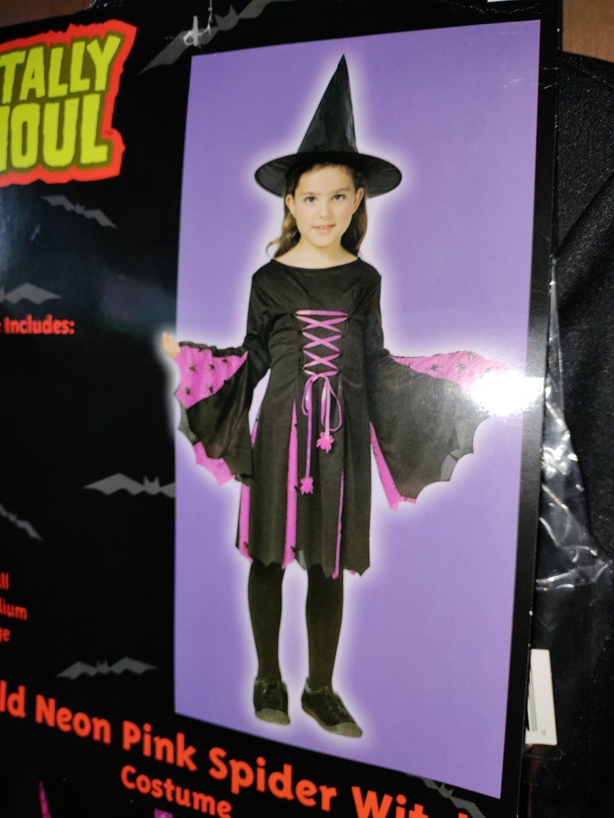 Child neon pink spider witch costume! Brand new! Size S. Dress & Hat 