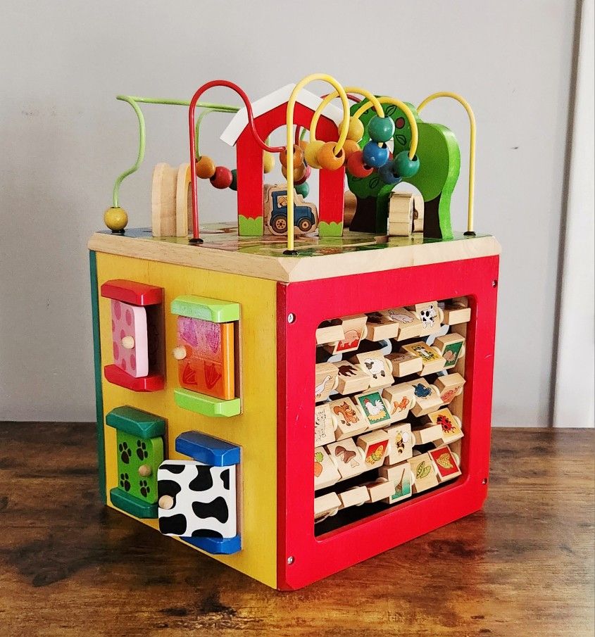 Wooden Activity Play Cube For Babies Toddlers