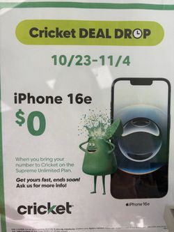 Get a iPhone 16e for $0 when you switch over to cricket!