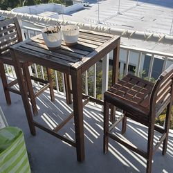 Wood Patio Table and 2 Chair Set