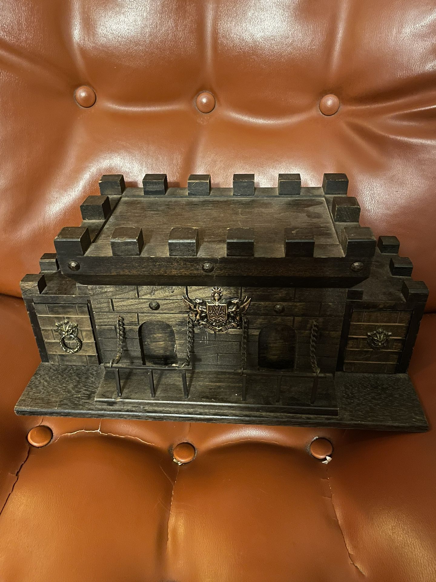Vintage wooden castle jewelry box by S Sper Bijou