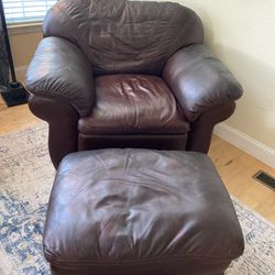 Chocolate Brown Leather Chair & Ottoman 