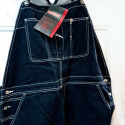 NEW Craftsman 44x30 Bib Denim Dark Blue Jeans Overalls Coveralls W/Teflon And Tags Big. East Or West