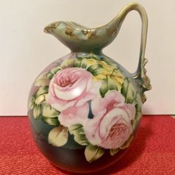 Japanese Antique Nippon Band Painted Rose Pitch Vase.  c. 1(contact info removed)