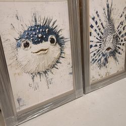 Large Puffer & Lionfish Custom Framed Art 