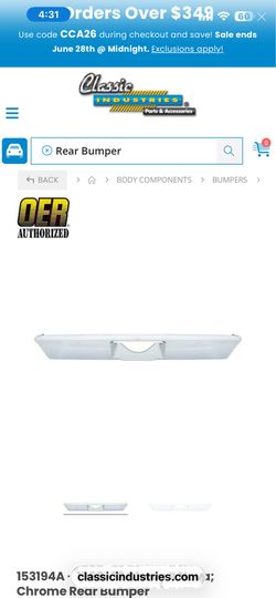 New Nova Rear Bumper 68-72