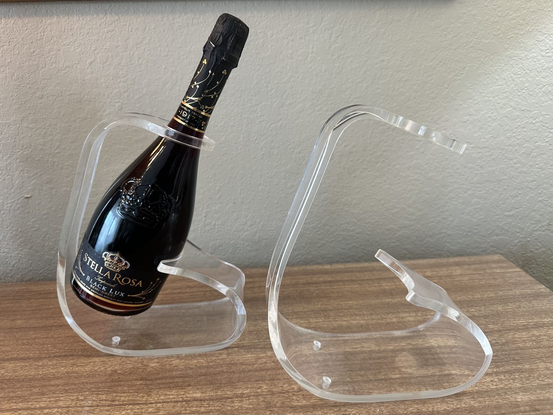 Vintage Mod Century Modern Lucite Clear Wine Bottle Holder Set of 2