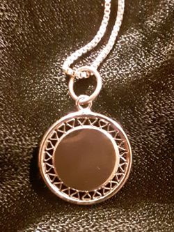 1970's STERLING SILVER BLANK Engraveable PENDANT on 17"l sterling chain 925 ITALY