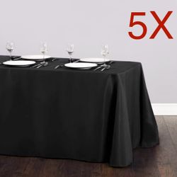 5 Pcs Black 90” x 132” Rectangle Polyester Tablecloth Table Cover Party Wedding Linen Easy laundering in your home washing machine, Easy care - Wrin